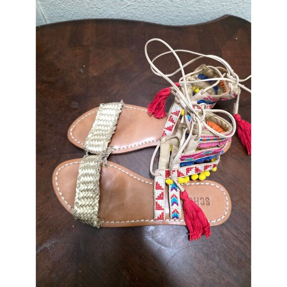 Schutz Women's Boho Gladiator Sandals With Woven Strap & Colorful Tassel Details - Picture 5 of 10